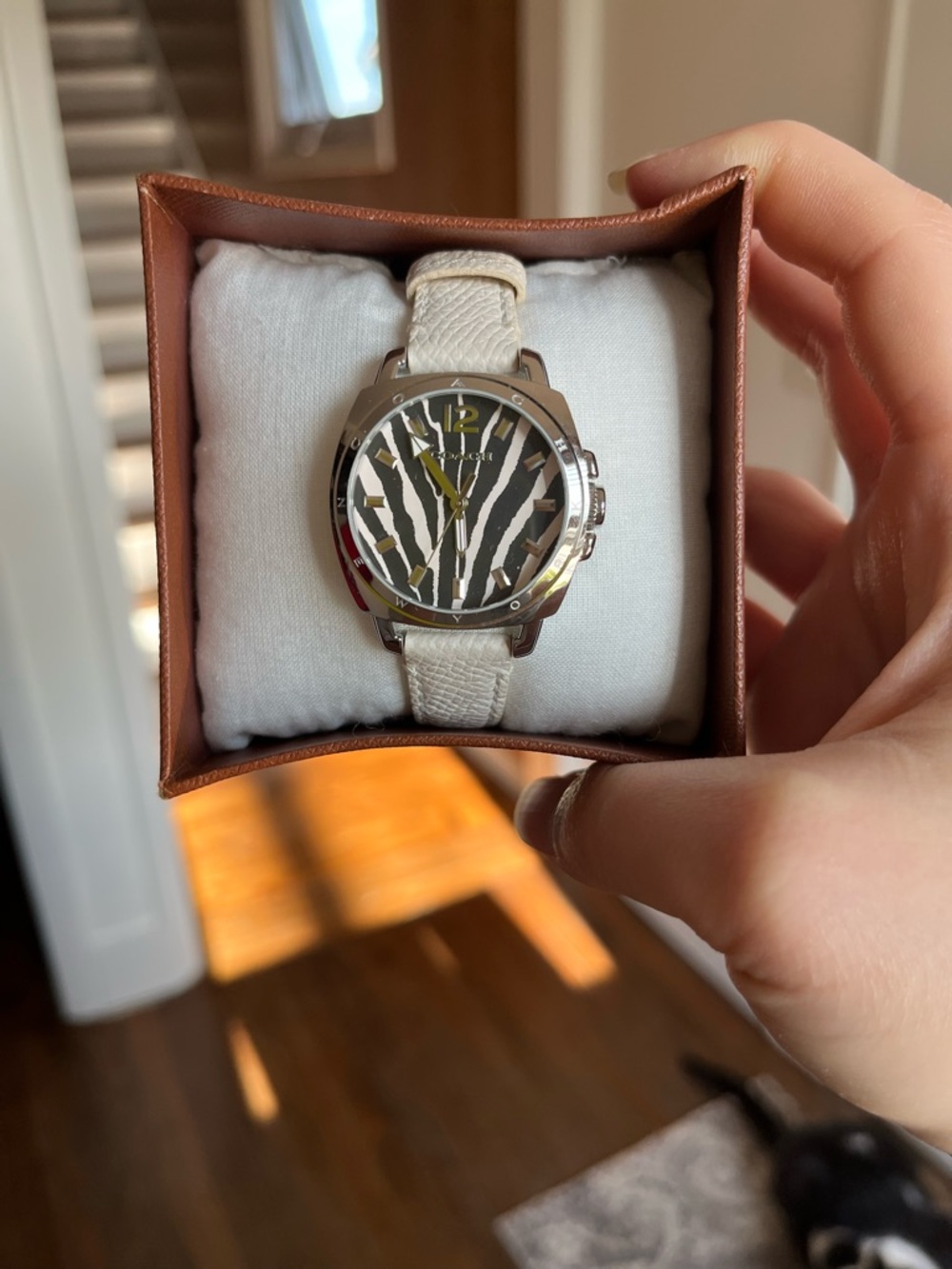 Coach Zebra-Print Cream Leather Strap Women’s Watch